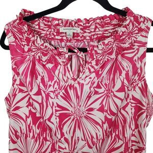 Banana Republic Ruffle Collar Hot Pink White Sleeveless Blouse Size Medium